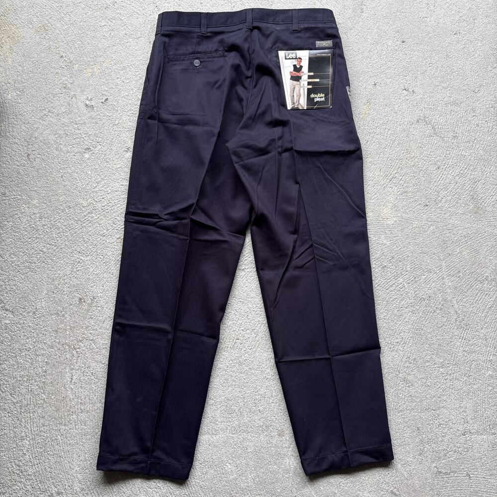 Vintage 90s Lee Navy Double-Pleat Relaxed Fit Deadstock Cotton Khakis 34x30 NTW